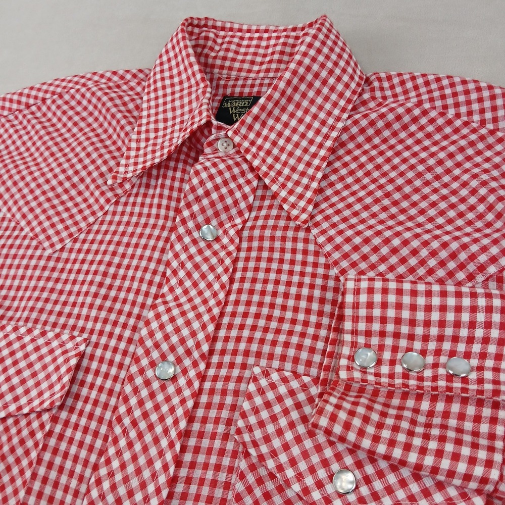 VTG Montgomery Ward 15-15.5 Medium Mens Shirt Western  Dagger Collar 70s‎ 21x26
